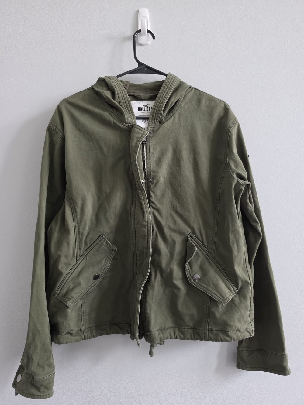 Hollister Heritage Collection Womens Medium Olive Green Hooded Utility Jacket